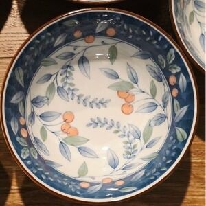 Vintage Japanese Rice Soup Bowls Blue Cherry Blossom Set of 6